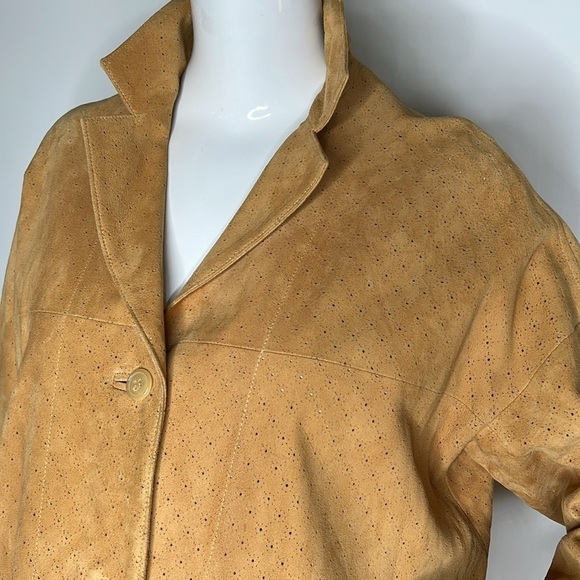 Revillon Paris Sz 40 Nubuk Laser Perforated Suede Leather 3/4 Coat Jacket - Picture 6 of 12